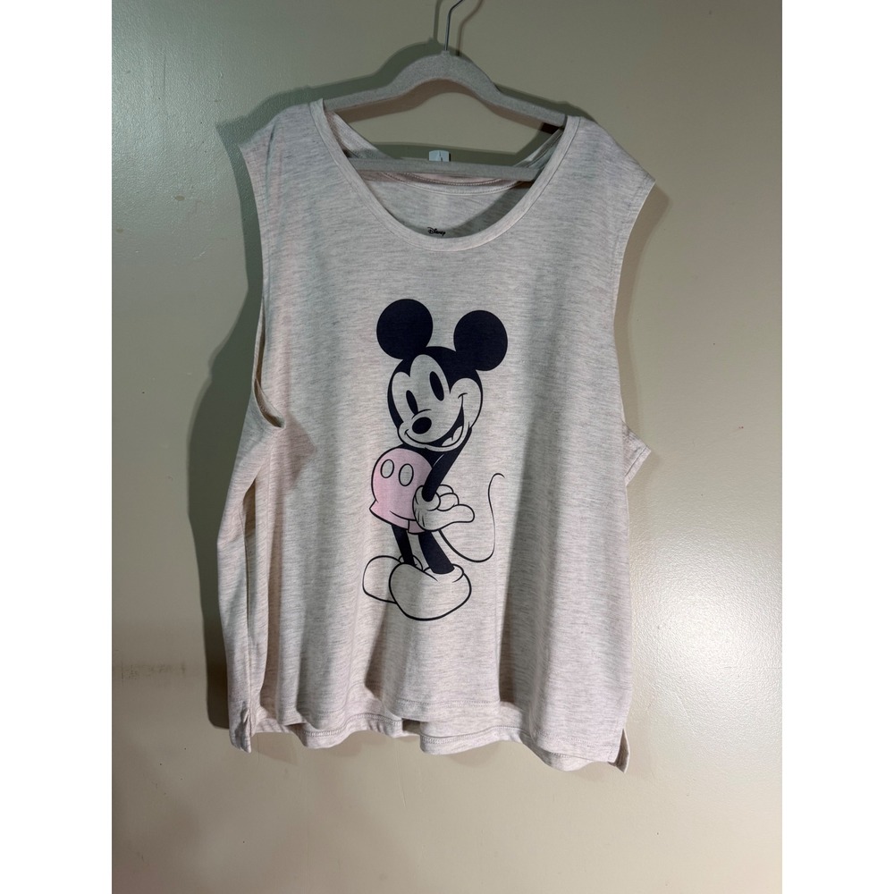 Disney Mickey Mouse Graphic Tank Top Sleeveless Muscle Tee Heather Oatmeal Beige